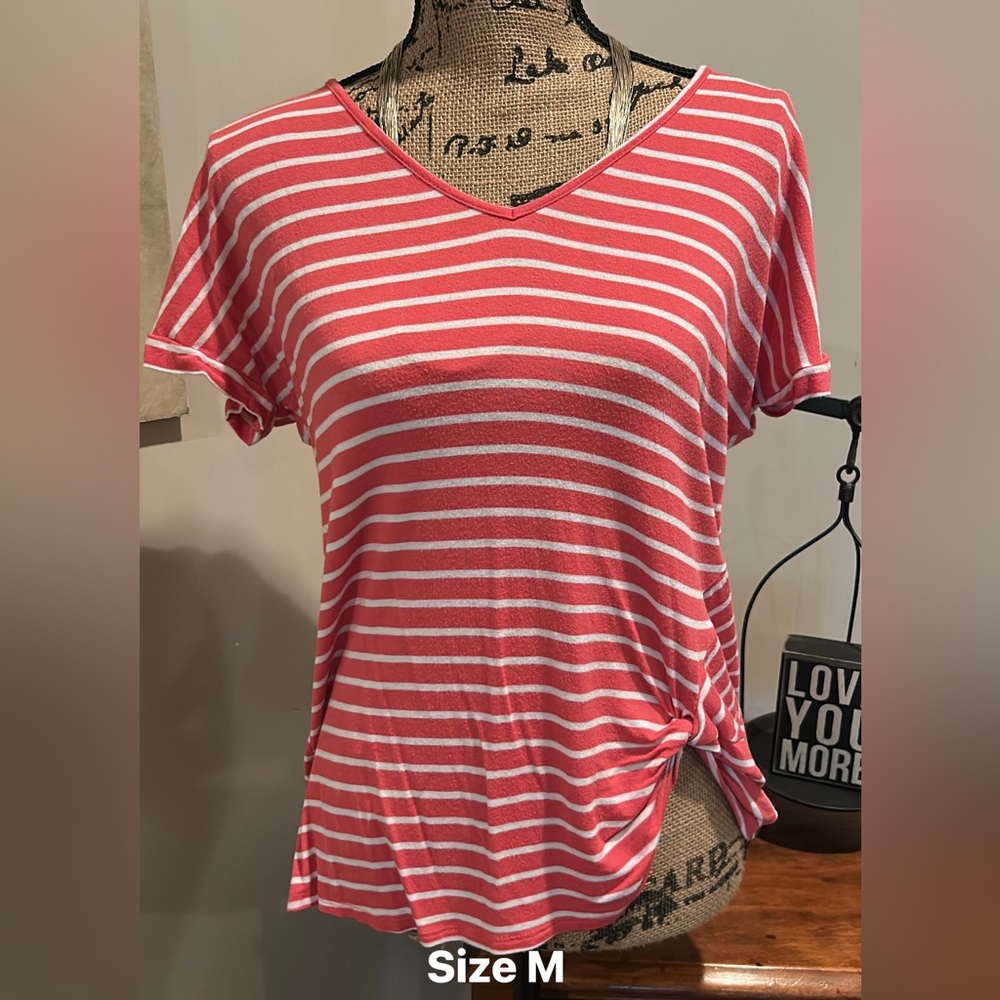 Striped V-Neck Pink Top